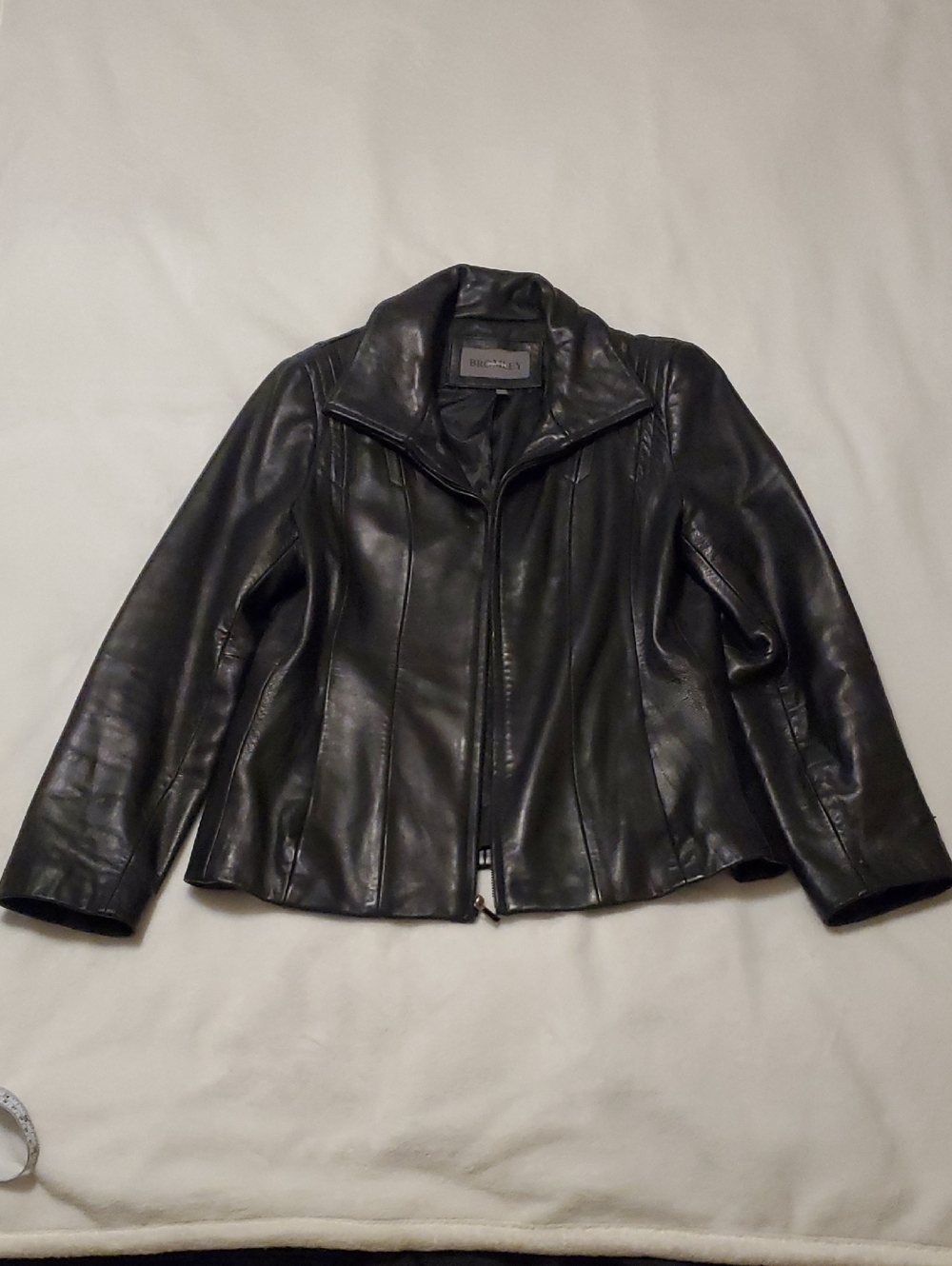 Bromley Sheen Soft Leather Zip-Front Women's Jacket in Black